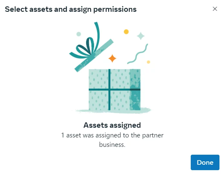 Select assets and assign permissions Assets assigned